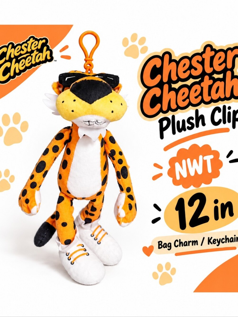 NWT Cheetos Chester Cheetah 12” Plush Clip Bag Charm Backpack Keychain